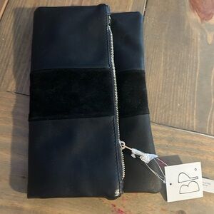 BP Nordstrom purse leather suede Sleek Black Foldover Clutch with Zipper